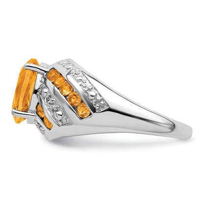 Sterling Silver Rhodium Plated Citrine & Diamond Ring (Size 5 Only)
