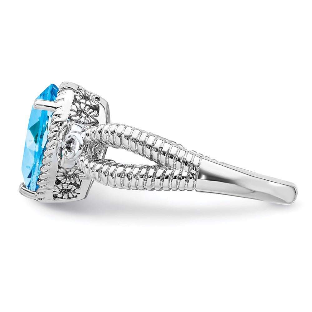 Sterling Silver Rhodium Blue Topaz & Diamond Ring (Size 7 Only)