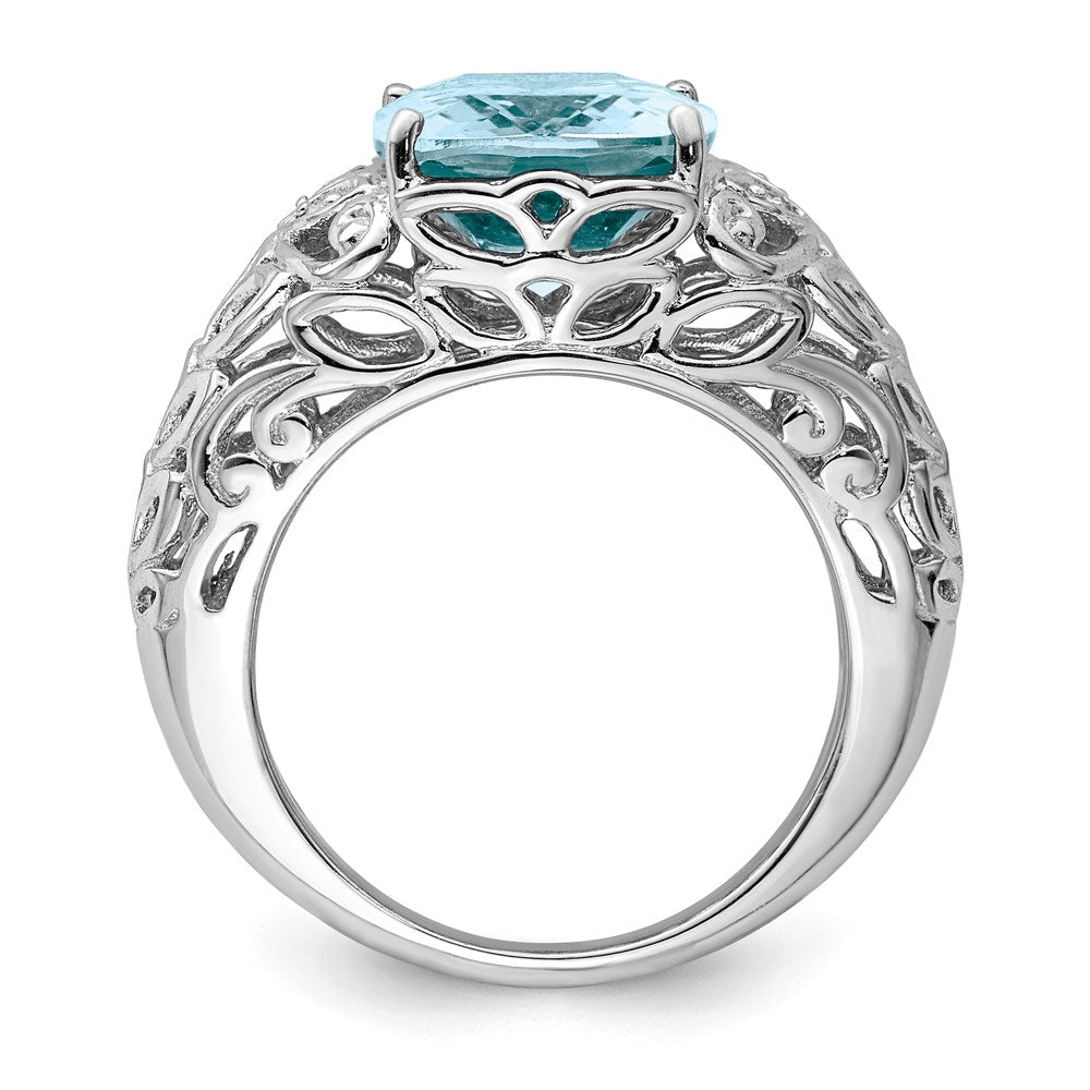 Sterling Silver Rhodium Sky Blue Topaz & Diamond Ring (Size 7 Only)