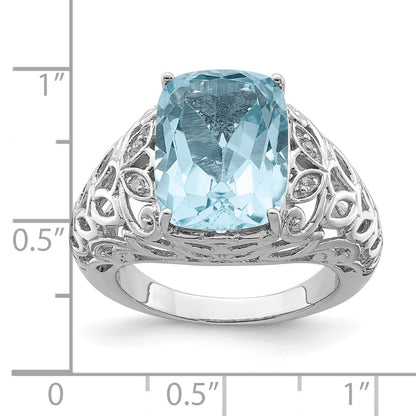 Sterling Silver Rhodium Sky Blue Topaz & Diamond Ring (Size 7 Only)