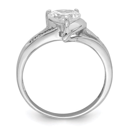 Sterling Silver Rhodium Plated Cz Heart Ring