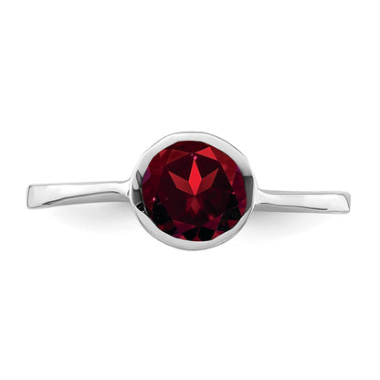 Sterling Silver Rhodium Plated Garnet Ring