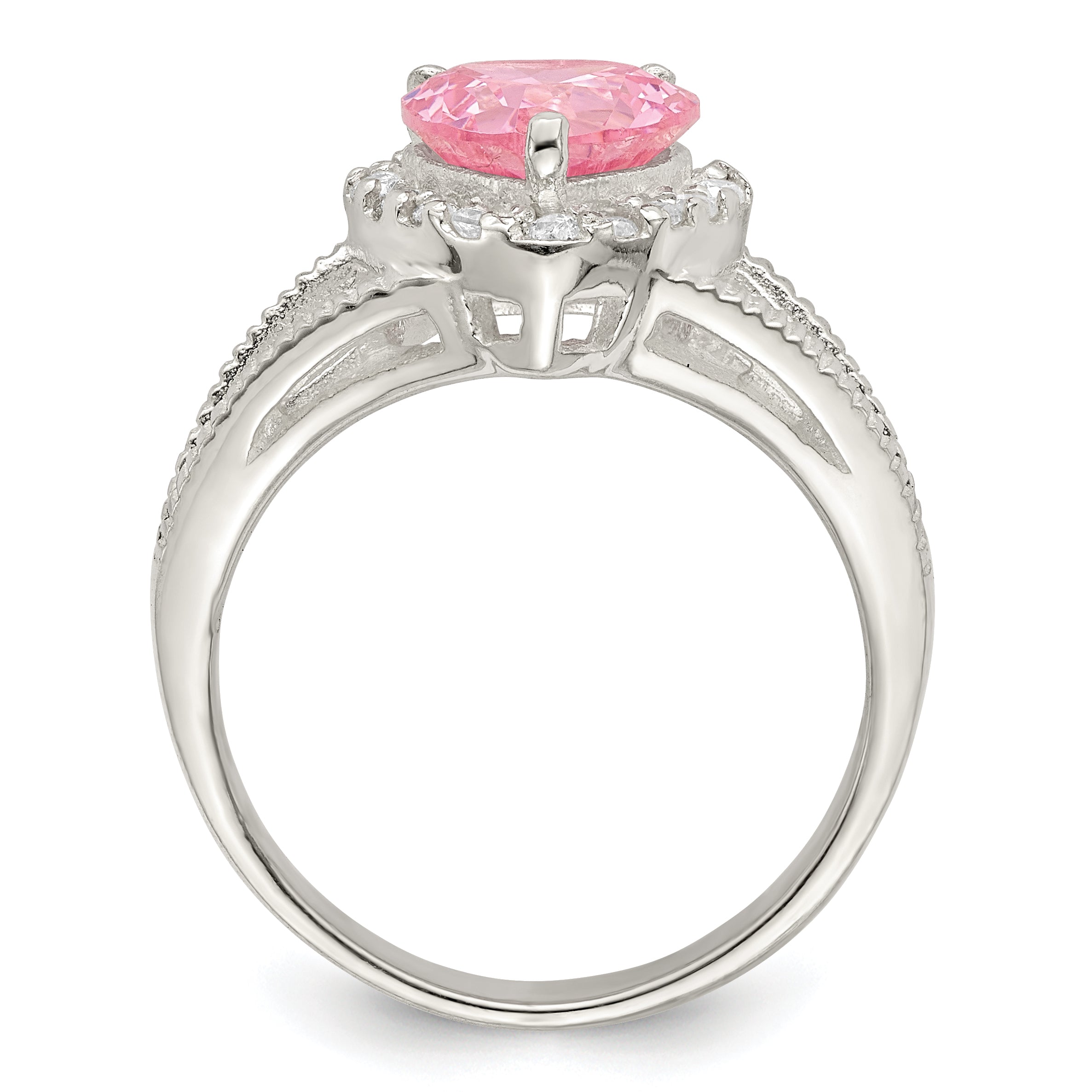 Sterling Silver Pink Cz Heart Ring