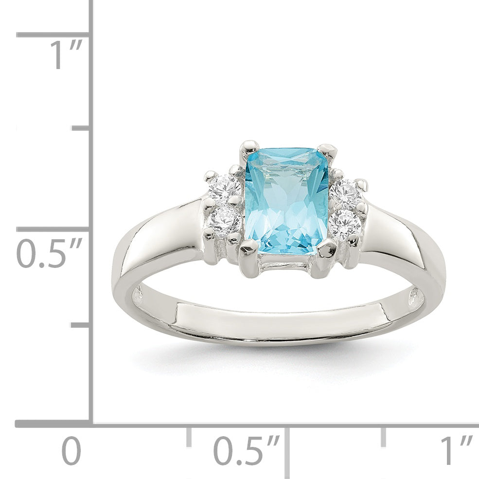 Sterling Silver Light Blue & White Cz Ring