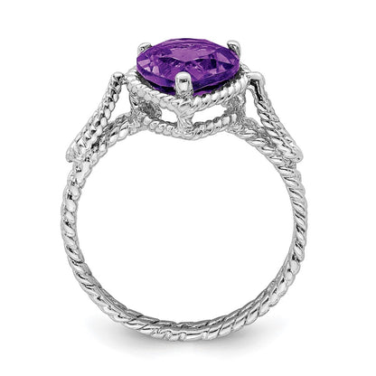 Sterling Silver Rhodium Plated Amethyst Pear Twisted Ring (Size 8 Only)