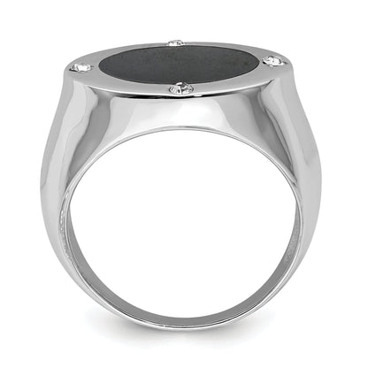 Sterling Silver Rhodium Plated Black Simulated Onyx & Cz Ring