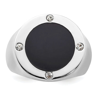 Sterling Silver Rhodium Plated Black Simulated Onyx & Cz Ring