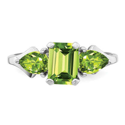 Sterling Silver Rhodium Peridot Ring (Size 9 Only)