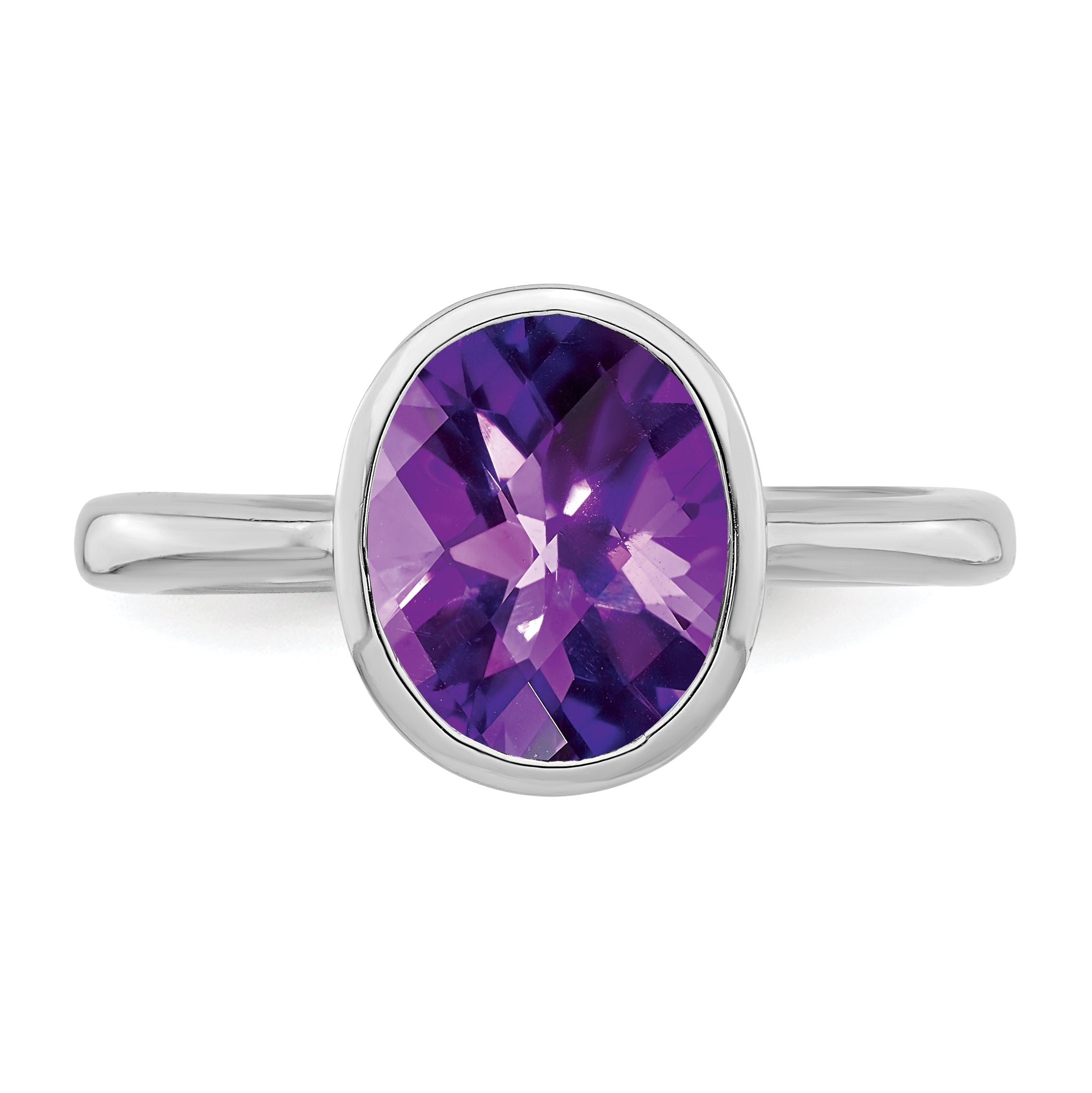 Sterling Silver Rhodium Plated Amethyst Ring (Size 9 Only)