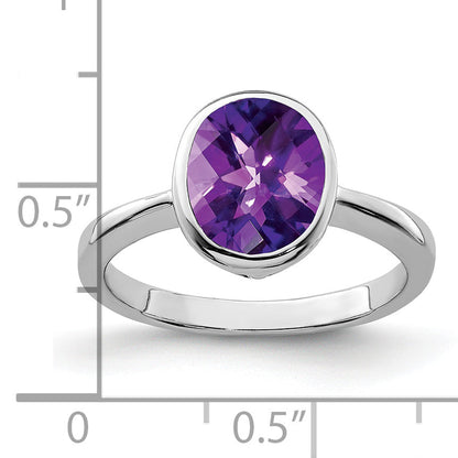 Sterling Silver Rhodium Plated Amethyst Ring (Size 9 Only)