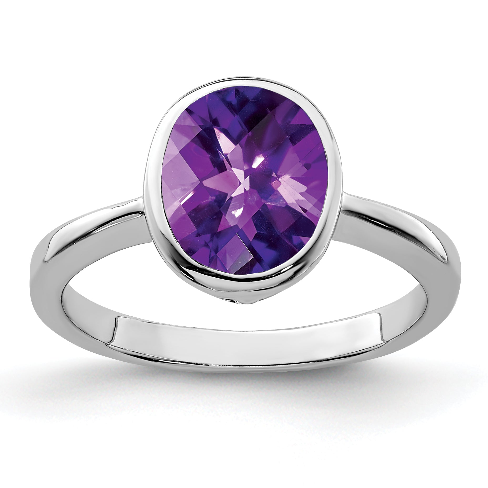 Sterling Silver Rhodium Plated Amethyst Ring (Size 9 Only)