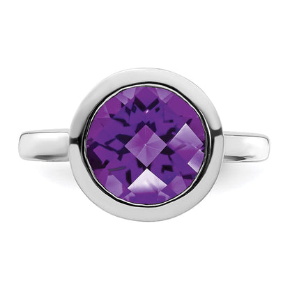 Sterling Silver Rhodium Plated Amethyst Ring (Size 9 Only)