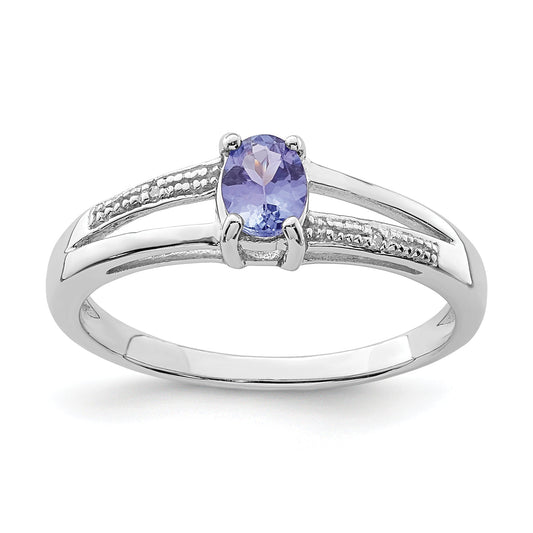 Sterling Silver Rhodium Plated Diamond And Tanzanite Ring