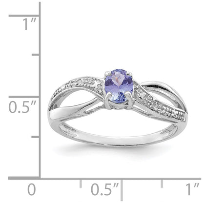 Sterling Silver Rhodium Plated Diamond And Tanzanite Ring (Size 9 Only)