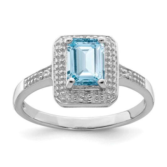 Sterling Silver Rhodium Plated Diamond & Light Swiss Blue Topaz Ring (Size 9 Only)