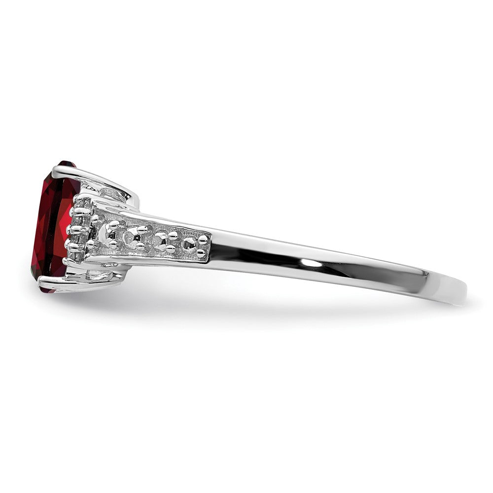 Sterling Silver Rhodium Plated Diamond And Garnet Cushion Ring (Size 9 Only)