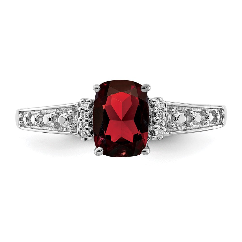 Sterling Silver Rhodium Plated Diamond And Garnet Cushion Ring (Size 9 Only)
