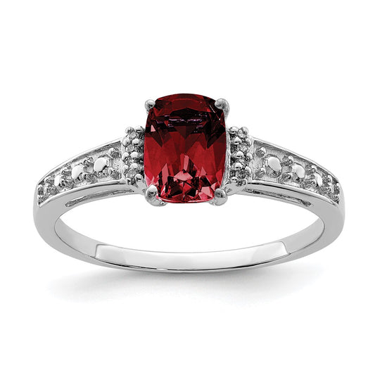 Sterling Silver Rhodium Plated Diamond And Garnet Cushion Ring (Size 9 Only)