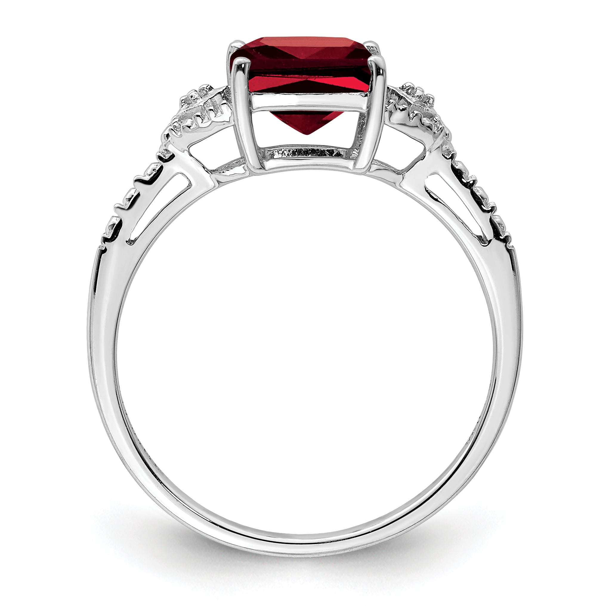 Sterling Silver Rhodium Plated Diamond And Garnet Ring