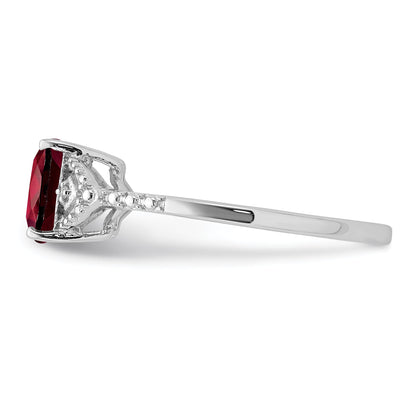 Sterling Silver Rhodium Plated Diamond And Garnet Ring