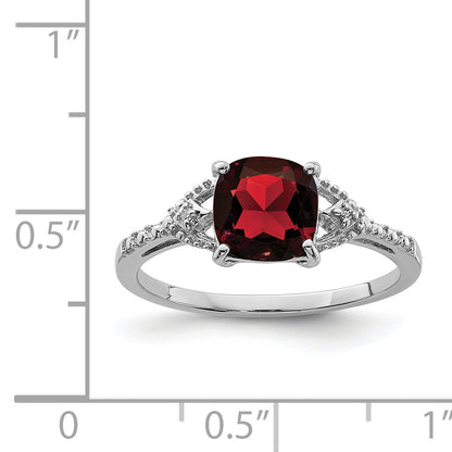 Sterling Silver Rhodium Plated Diamond And Garnet Ring
