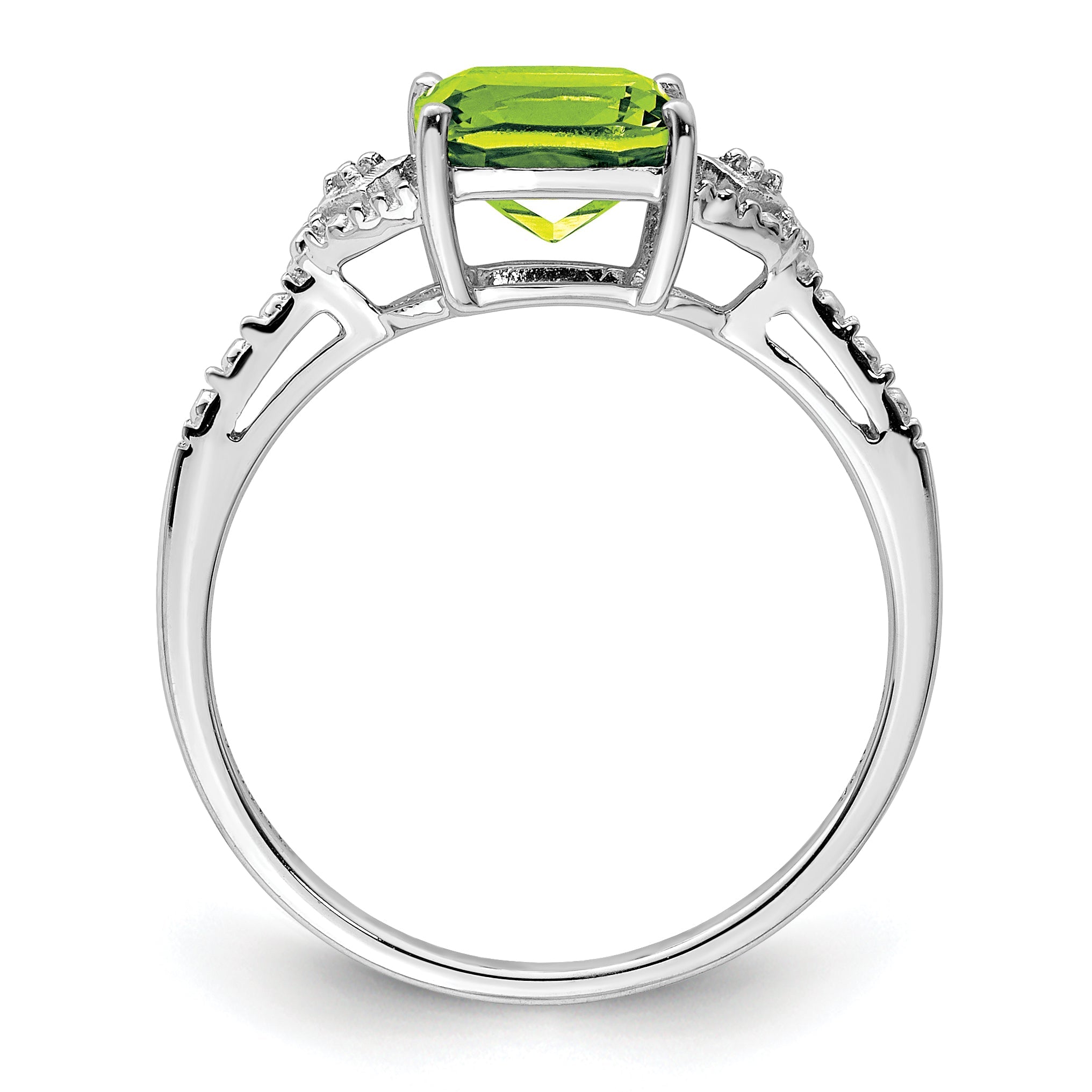 Sterling Silver Rhodium Plated Diamond And Peridot Ring