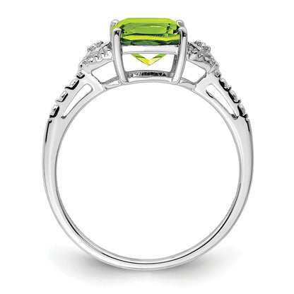 Sterling Silver Rhodium Plated Diamond And Peridot Ring