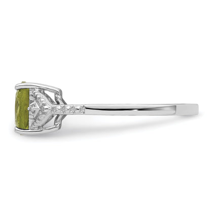 Sterling Silver Rhodium Plated Diamond And Peridot Ring