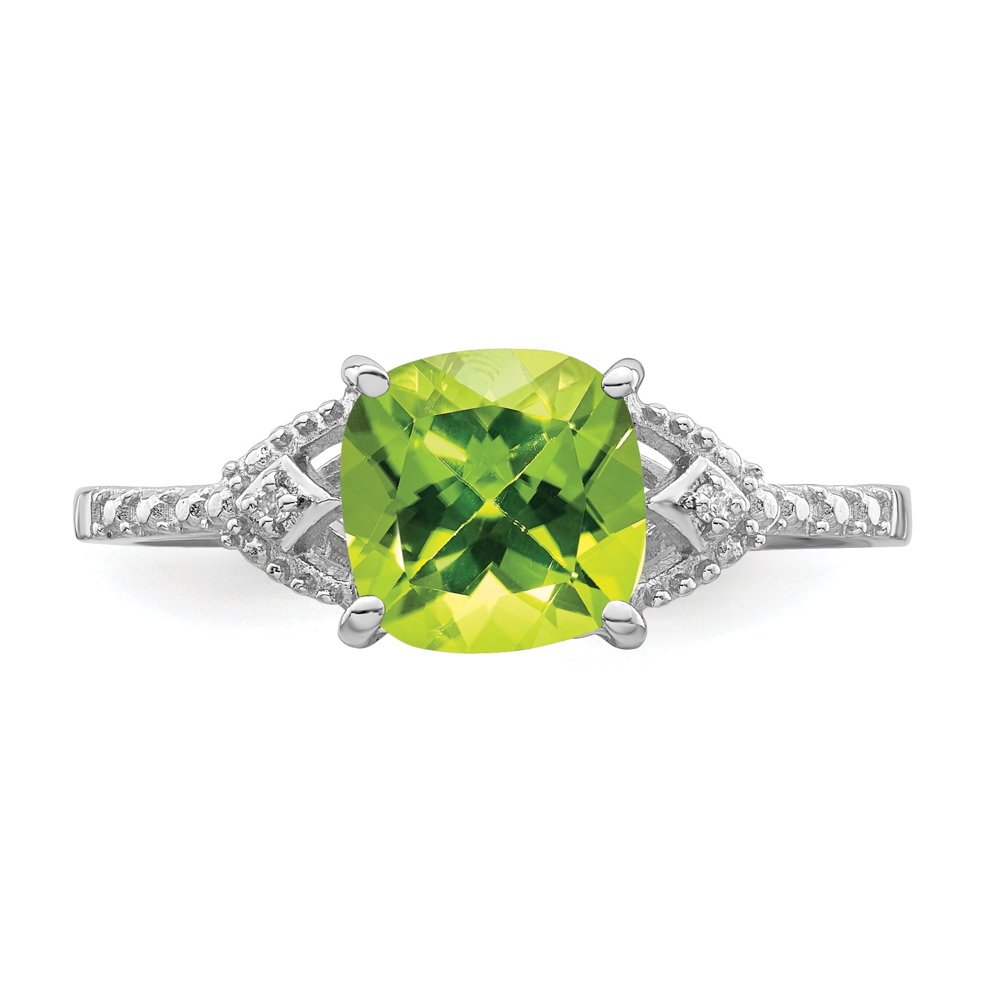 Sterling Silver Rhodium Plated Diamond And Peridot Ring