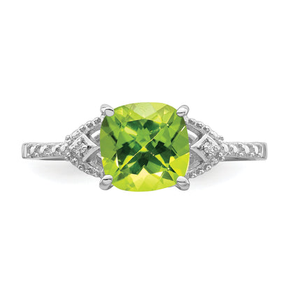 Sterling Silver Rhodium Plated Diamond And Peridot Ring