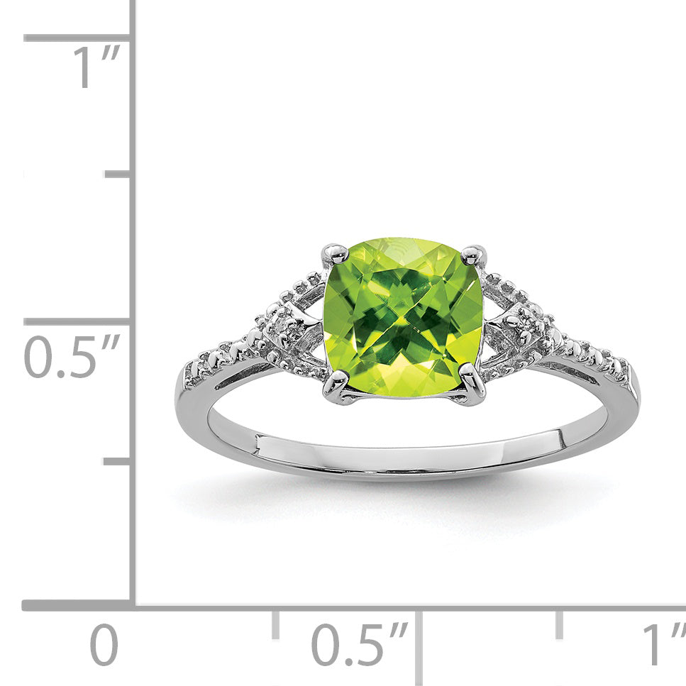 Sterling Silver Rhodium Plated Diamond And Peridot Ring