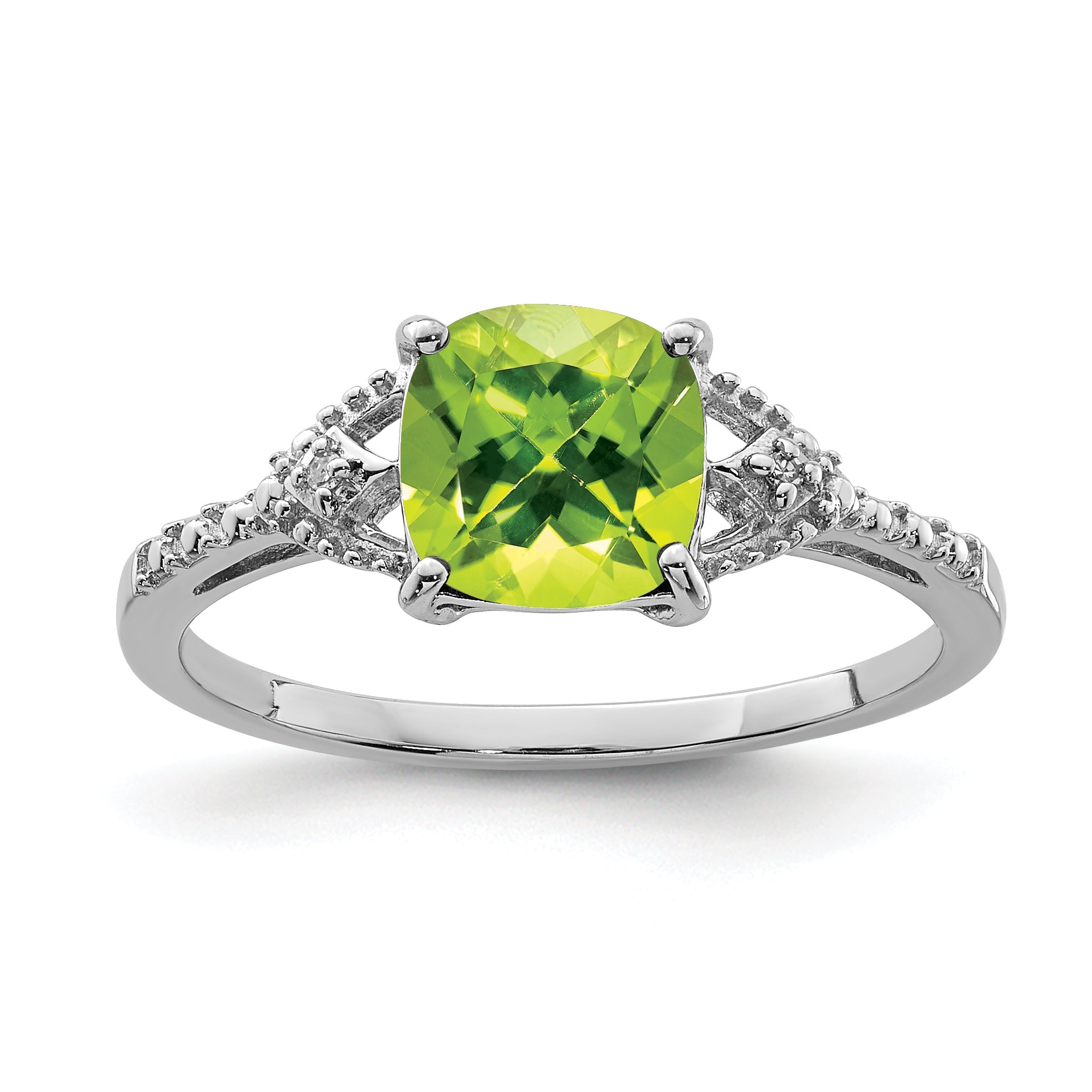 Sterling Silver Rhodium Plated Diamond And Peridot Ring