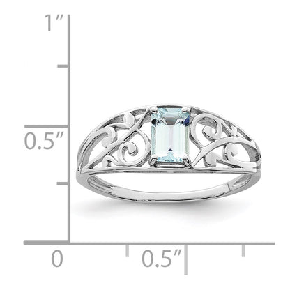 Sterling Silver Rhodium Plated Aquamarine Ring