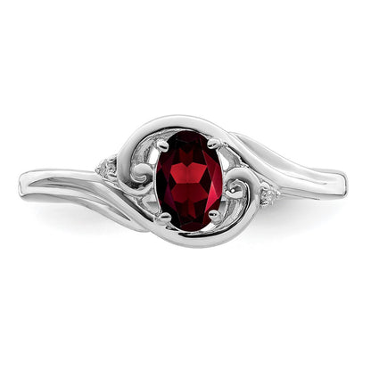 Sterling Silver Rhodium Plated Diamond & Garnet Ring