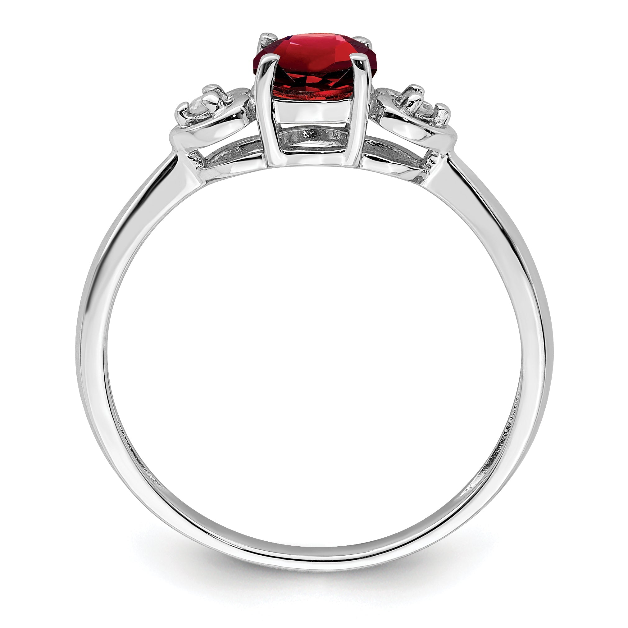 Sterling Silver Rhodium Plated Diamond And Garnet Ring