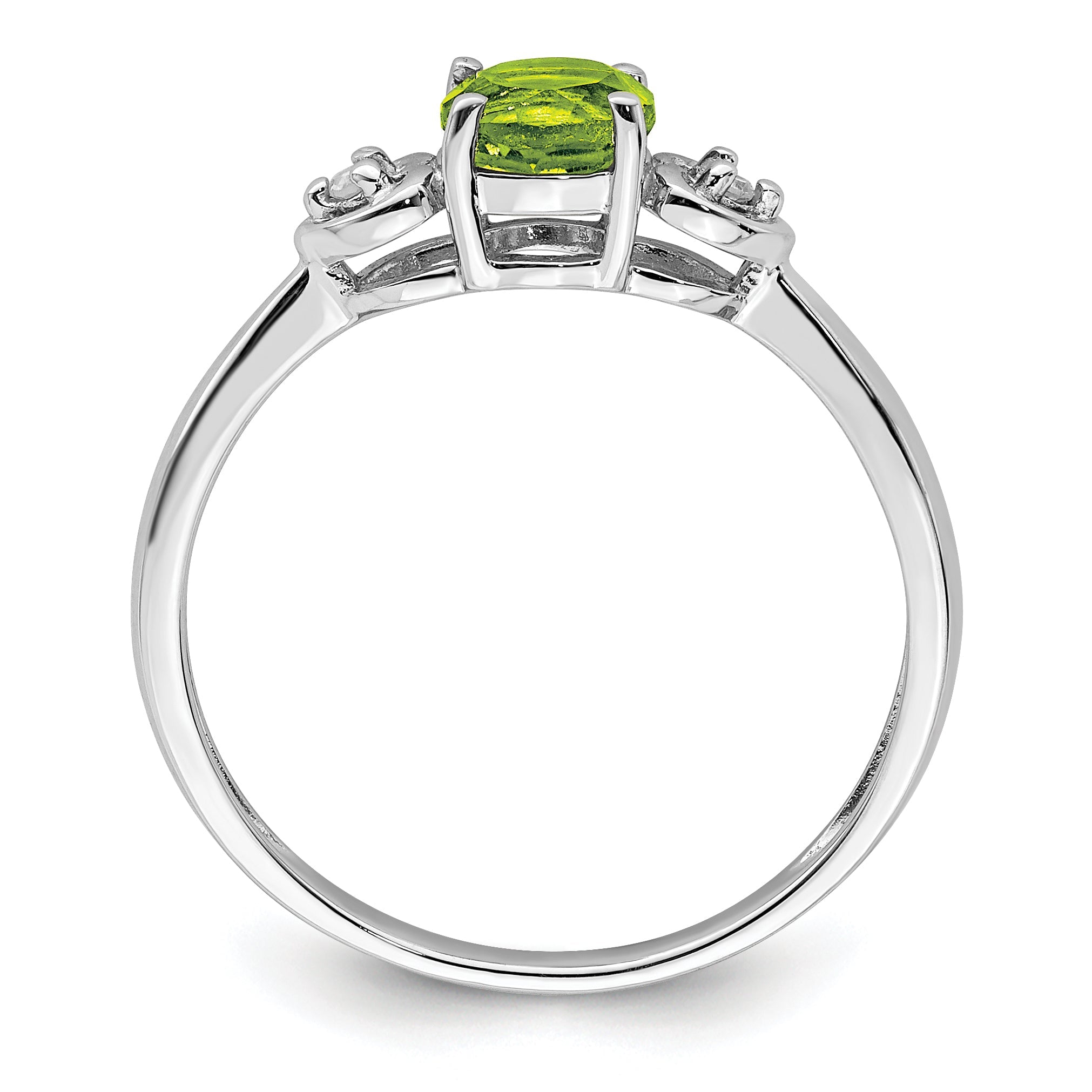 Sterling Silver Rhodium Plated Diamond And Peridot Round Ring