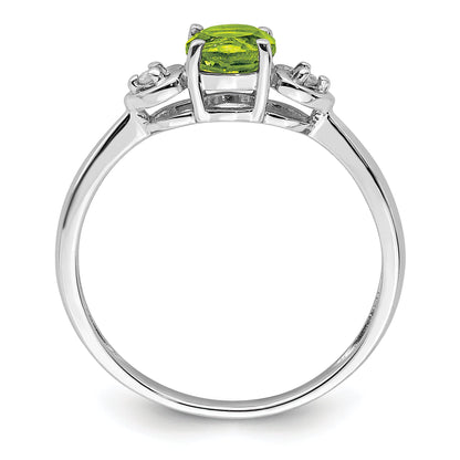Sterling Silver Rhodium Plated Diamond And Peridot Round Ring