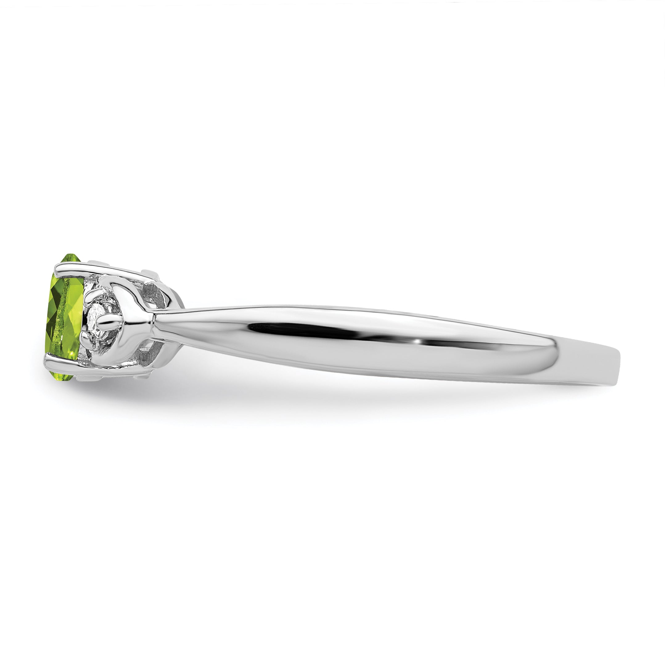 Sterling Silver Rhodium Plated Diamond And Peridot Round Ring