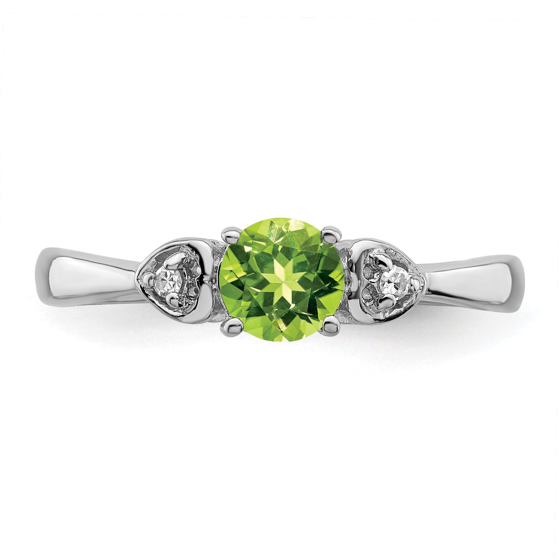 Sterling Silver Rhodium Plated Diamond And Peridot Round Ring