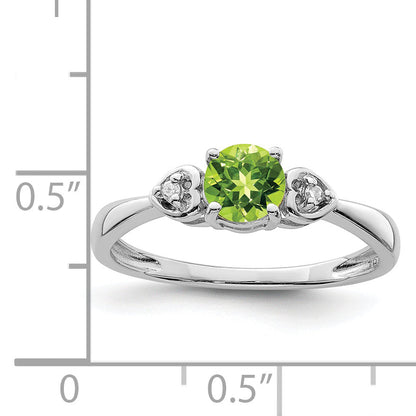 Sterling Silver Rhodium Plated Diamond And Peridot Round Ring