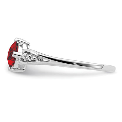 Sterling Silver Rhodium Plated Diamond And Garnet Cushion Ring