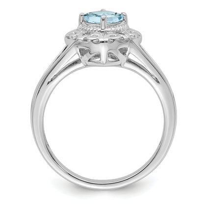 Sterling Silver Rhodium Aquamarine Square Ring