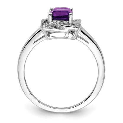 Sterling Silver Rhodium Plated Diamond & Amethyst Ring (Size 7 Only)