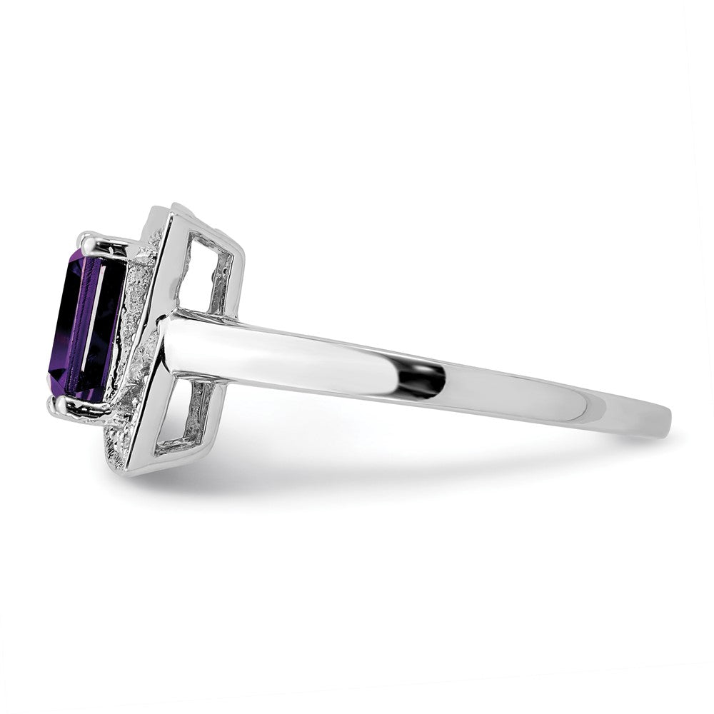 Sterling Silver Rhodium Plated Diamond & Amethyst Ring (Size 7 Only)