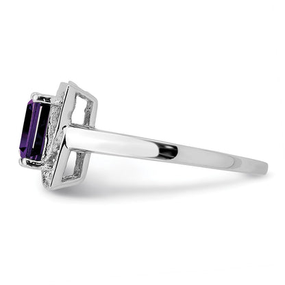 Sterling Silver Rhodium Plated Diamond & Amethyst Ring (Size 7 Only)