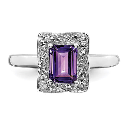 Sterling Silver Rhodium Plated Diamond & Amethyst Ring (Size 7 Only)