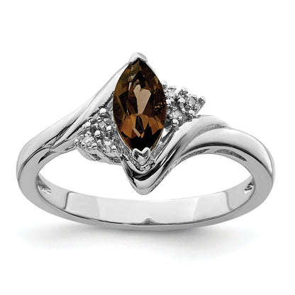 Sterling Silver Rhodium Diamond & Smoky Quartz Ring