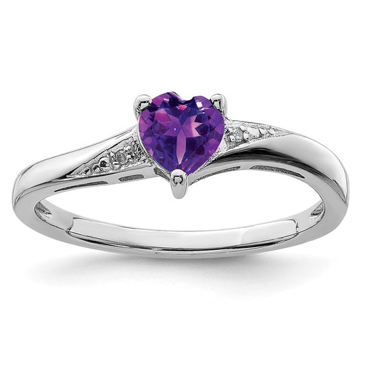 Sterling Silver Rhodium Plated Amethyst Diamond Ring