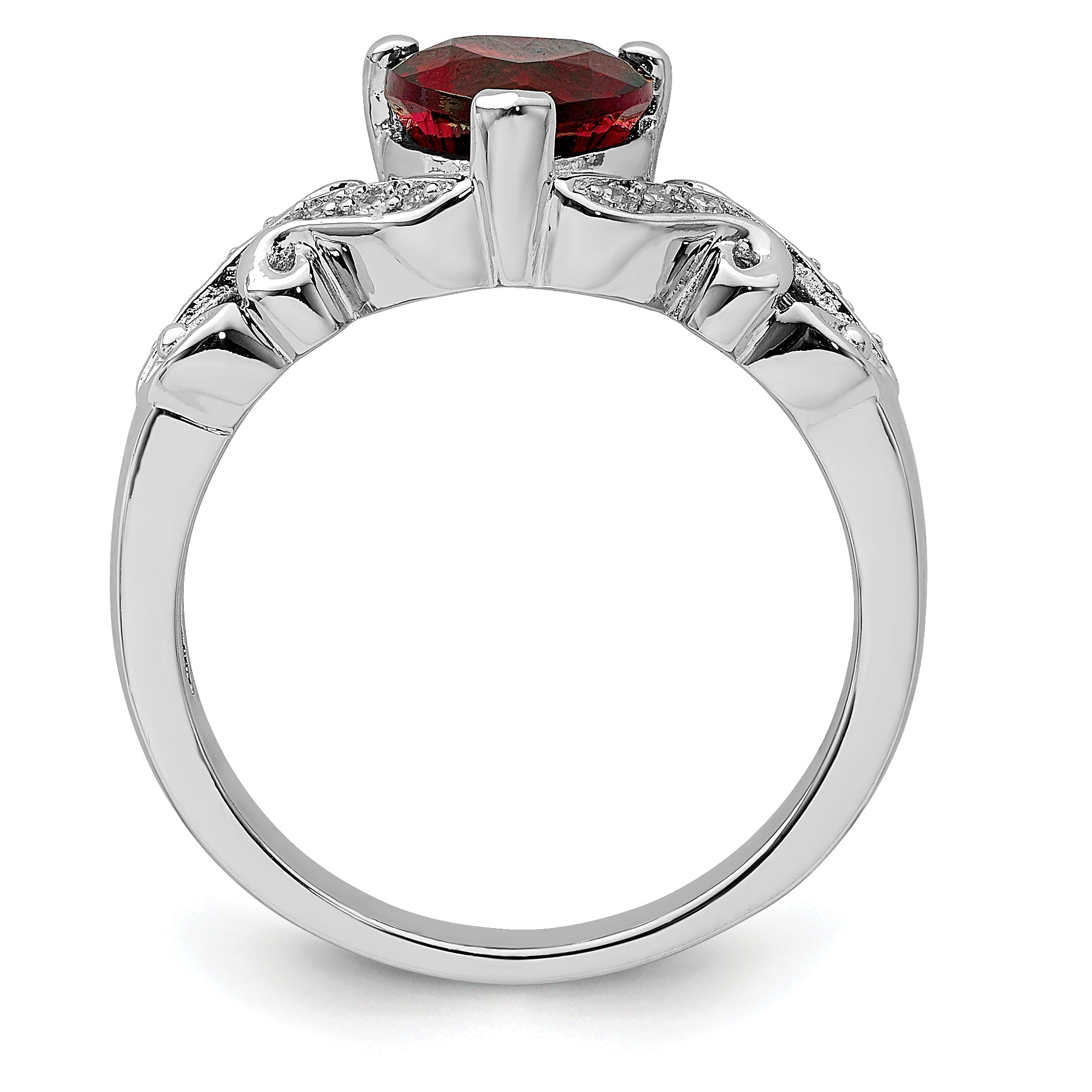 Sterling Silver Rhodium Plated Diamond And Garnet Ring