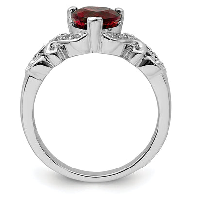 Sterling Silver Rhodium Plated Diamond And Garnet Ring